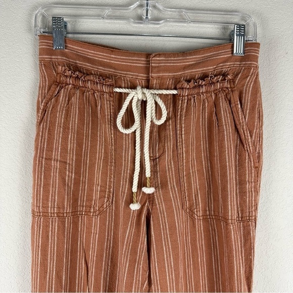 Anthropologie Terracotta Orange Striped Seashore Beach Linen Cotton Pants XS - Picture 2 of 8